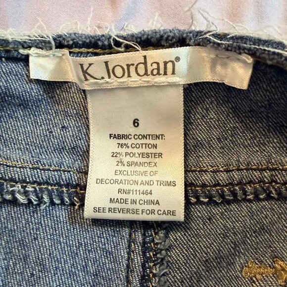 CUSTOM K Jordan Patch & Jewel Adorned Cropped Jeans, SIZE 6, VERY UNIQUE! - Picture 6 of 10